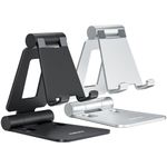 NULAXY 2 Pack Dual Folding Phone Stand, Fully Adjustable Desktop Mobile Holder Dock Aluminum, Compatible with iPhone 16 15 14 13 12 11 Xs Xr X 8, HUAWEI, Galaxy, All Smartphones, Black & Silver