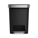 simplehuman 45 Litre / 12 Gallon Rectangular Kitchen Step Trash Can with Soft-Close Lid, Black Plastic