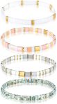 Jadive 4 Pcs Tila Flat Beaded Stretch Bracelets for Women Bohemian Friendship Bracelet Colorful Bead Bracelets Glass Bracelet Cute Boho Style Square Beaded Bracelets for Trendy Jewelry Friend Gifts,