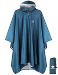 ANYOO Waterproof Rain Poncho Lightweight Reusable Hiking Rain Coat Jacket with Hood for Outdoor Activities,Sea Blue,One Size