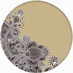 Henna Round Fitted Tablecloth Cover,Hand Drawn Abstract Henna Doodle Print Elastic Edged Polyester Fitted Table Pad, Large, Fit Round Tables up 45"-56" Diameter, for Party Dining Banquet, Beige Grey