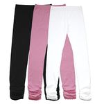 BIENZOE Stretch Girls Legging for School: Kid Toddler Yoga Dance Cotton Tights 3pcs Set White/Black/Pink Size 7(7-8 Years)