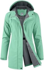 iCreek Women's Waterproof Softshell Rain Jacket Fleece Lined Hood Long Coat (Mint Green, L)