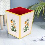 SEJ by Nisha Gupta Dustbin Wooden Dustbin For Bedroom | Open-Top Waste Dustbin 11.5L Open Dry Waste Dustbin For Home & Office | Garbage Bin Trash Can | Wooden Dustbin MDF Wood Fabric Design