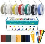 20awg Gauge Electrical Cable Wire Flexible Silicon Wire 7 Colors 23 ft Spool Silicon Rubber Work Wiring Solid Wire Kit Heat Shrink Tube Wire Stripper Included