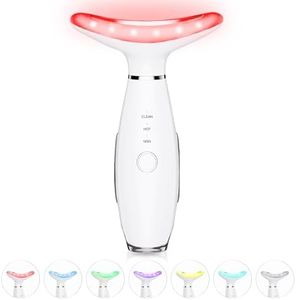 ELISHINE 7 Color Neck Face Massager - Facial Massager Tool for Skin Care at Home, Vibrating Face Massager with Thermals, Galvanic Machines White