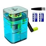 Manual Pencil Sharpener Desktop Pencil Sharpener with Spiral hob and auto Stop Function Two Eraser Sets and one Cleaning Brush Suitable for Kids/Adult/Students/Artists (Blue)