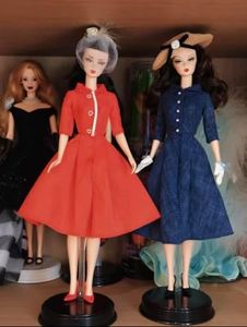 Vintage Linen Red Doll Dress Set with Veil Fascinator Headband, Handmade 1/6 Scale Doll Outfit Fit Silkstone, Fashion Dolls, Triangular Bear Fashion Dolls