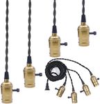 Swpeet Bronze 4 Vintage Light Sockets Pendant Hanging Light Cord with Switches, E26 / E27 Solid Industrial Triple Lamp Sockets Cord for Kitchens/Dining Rooms/Bars/Restaurants (Copper)