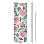 Floral Tumbler with Lid and Straw, Floral Travel Mug, Floral Mugs for Women, Cute Tumblers for Women, Flower Water Bottle, Rose Tumbler, 20oz Insulated Stainless Steel Flower Tumbler