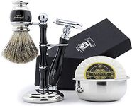 Haryali London 5 Pcs Shaving Set Double Edge Safety Razor Badger Shaving Brush Shaving Soap Shaving Bowl Shaving Stand All Comes in Designer Box