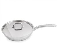 Berghoff Belly Shape 18/10 Stainless Steel 10.5 inches Deep Skillet 2.5qt., Metal Lids, Fast, Evenly Heat, Induction Cooktop Ready