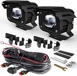 BWCarid Motorcycle Fog Lights Kit 90W 8000LM LED Auxiliary Driving Light Pods Spot with Switch Wiring Harness Mounting Brackets for Adventure Touring Cruiser Motorcycle ATV UTV Streetbike