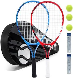 Tennis Racket for Kids 23'' Kid's Tennis Racquet Set of 2-2 Chird Tennis Rackets with 3 Balls,2 Grips,2 Vibration Dampers(Blue and Red)