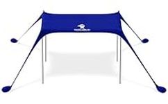 SUN NINJA Pop Up Beach Tent Sun Shelter UPF50+ with Sand Shovel, Ground Pegs and Stability Poles, Outdoor Shade for Camping Trips, Fishing, Backyard Fun or Picnics (10x10 FT 4 Pole, Royal Blue)