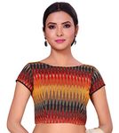 Studio Shringaar Women's Readymade Multicolour Pure Ikat Cotton Saree Blouse With Short Sleeves (Multi-Color,34)