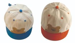 IBA ISBA COLLECTIONS Kids Soft Cotton Bear Printed Summer Cap | Sun UV Protection Baseball Cap for Girls and Boys, 6-24 Months, 2 Units (Blue-Orange)