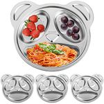 Lyellfe Set of 4 Stainless Steel Divided Plates, 3 Sections Unbreakable Dinner Plates, Cute Panda Shape Divided Plates for Picky Eaters, Lunch, Camping