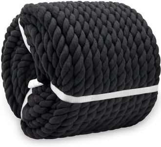 BONSINY Natural Twisted Cotton Rope 3/4 Inch x 100 Feet - Thick Black Rope for Swing Hanging