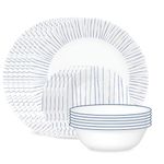 Corelle 18-Piece Dinnerware Set, Service for 6, Lightweight Round Plates and Bowls Set, Vitrelle Triple Layer Glass, Chip Resistant, Microwave and Dishwasher Safe, Nautical Stripes