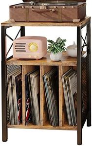 Homeiju 3-Tier Record Player Stand, Vinyl Record Storage Cabinet with Adjustable Legs, Record Player Table Holds Up to 200 Albums, Mid-Century Turntable Stand for Living Room, Bedroom, Office