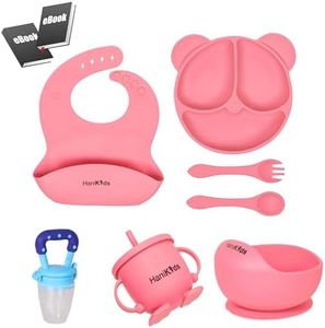Hani Kids Silicone Baby Feeding Set – BPA-Free Suction Bowl, Divided Plate, Soft Spoon & Fork |Non-Toxic, Easy to Clean, Toddler & Infant Self-Feeding Essentials –Baby Led Weaning Set 7pcs (Pink)