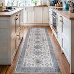 Luria Rugs Easy Care 2'6" x 7' Non-Slip 7 Foot Long Runner Rug for Entryway, Kitchen, Hallway, Bedroom, Bathroom Moroccan Vintage, Moreno Collection - Ivory/Blue