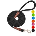 MayPaw 4FT/6FT/8FT/10FT Dog Leash, Classic Solid Colors, Strong Nylon Rope Dog Leash Reinforced with Leather Tailor Connection Heavy Duty Silver Clasp, 6 Feet Black