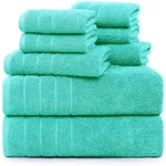 Casa Platino Towels for Bathroom, 8 Piece Bathroom Towel Sets, 2 Large Bath Towels (30"x60"), 2 Soft Hand Towels & 4 Washcloths for Body, 100% Ring Spun Cotton Towels, Soft Bathroom Towels - Aqua Sky