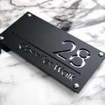 K SMART SIGN | LUXE H1 | House sign door number laser personalised address wall plaques numbers Signs (Matt Black & Silver Mirror)