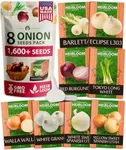 HOME GROWN 8 Onion Seeds for Planting - 1600 Heirloom Onion Seeds - Green Onion, Sweet Onions, Vidalia, Spanish, Yellow and Red Onion Vegetable Seeds for Planting and More