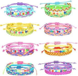 Sureio 24 Pcs Colorful Paracord Braided Friendship Bracelets Woven Beaded Friendship Bracelets Surfer Bracelets Stretch Beaded Kids Bracelet for Teen Girls Women Party Favors, as pictures shown,