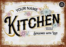 ELITEPRINT Personalised Kitchen Sign Metal Wall Door Plaque Family Name Vintage Galley Room - Wall Art Decorations (A3 (42cm x 29.7cm))