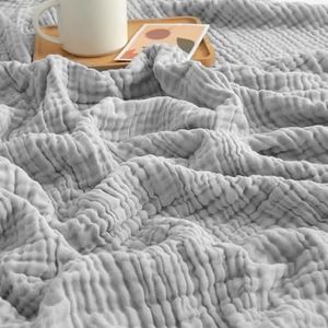 EMME Cotton Muslin King Blanket Bed Layering Bedspread Coverlet Breathable Gauze Soft Lightweight (Light Grey, 108"x90")