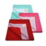 Tidy Sleep Instadry Anti-Piling Fleece Extra Absorbent Quick Dry Sheet for New Born Babies, Cotton Bed Protector Mattress Pack of 3 CRed-SGreen-HPink Medium (100x70) cm