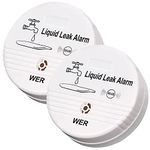 WER Water Leak Alarm Sensor, Battery Operated Leak Alert, 90dB Water Detector for Basements, Bathrooms, Laundry Rooms, Kitchens, Garages and All Office Areas (Shipped Without Battery, 2 Pack)