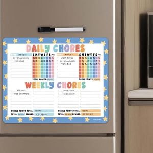 Hadley Designs Magnetic Chore Chart for Kids Multiple - Chores Board for Refrigerator, Dry Erase Task Chart for 2 Kids Daily Behavior, Family Weekly Planner for Teen and Adults, Blue Chore Board