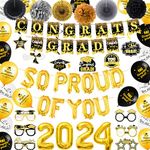 Abitoncc Graduation Party Decorations 2024 Graduation Decorations Congrats Grad Banner So Proud of You Balloons for High School College Black and Gold Graduation Party Decorations 2024