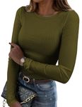 Zeagoo Womens Long Sleeve Stretch Crewneck Ribbed T-Shirt Fitted Casual Basic Tops Army Green