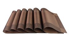 Bhaguji Heat-Resistant PVC Placemat for Dining Table Woven Vinyl Stain Resistant Table Mats - Easy to Clean - Color Brown - Set of 6 Pieces