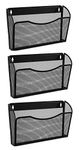 EASEPRES 3 Pack Mesh Wall Mounted File Holder Organizer Metal Hanging Vertical Paper Mails Rack Storage Wire Single Document Filling Holder Pocket for Office and Home, Black