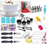 DESHCO 12 Piece Cake Decorating Nozzle Cake Making Set Combo - Versatile Baking and Cake Decoration Kit with 360-Degree Rotating Turntable, Icing Nozzles, Scraper Set, Silicone Spatula