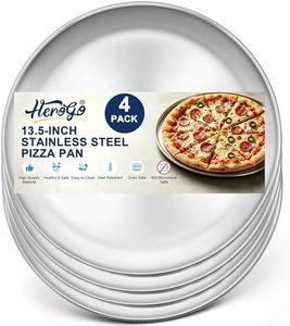 Herogo 13.5 Inch Stainless Steel Round Pizza Pan Plates Set of 4, Large Healthy Pizza Tray Platter for Oven Baking Serving, Dishwasher Safe