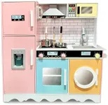 Lil’ Jumbl Kids Colorful Kitchen Set, Pretend Wooden Play Kitchen, Battery Operated Icemaker, Microwave, Range Hood, Stove Top, Oven, with Realistic Sound & Lights, Pots, Pan, & Utensils Included