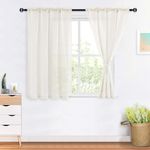 DWCN Natural Faux Linen Semi Sheer Curtains 45 inch Length, Light Filtering Short Curtain Drapes for Living Room Bedroom, Rod Pocket (W52 x L45, Natural, 2 Panels)