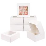 qiqee Auto-pop Up 4 Cupcake Boxes with Window White 30 Packs Cupcake Box 6.3"x6.3"x3" Bakery Boxes For Cupcakes Carrier, Cupcake Containers