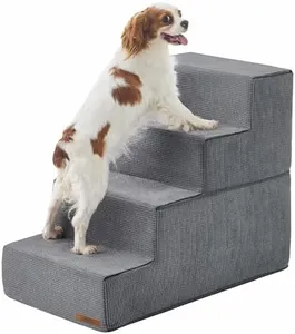 Lesure Dog Stairs for High Beds, Extra Wide Pet Stairs, 4-Steps Dog Steps for Medium/Small Dogs and Old Cats, Foldable Dog Steps with CertiPUR-US Certified Foam and Non-Slip Bottom, Grey