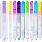 Mudder 8 Pack Glass Nail Files with Cases Colorful Pattern Printed Nail Buffers Crystal Fingernail Files with Travel Protective Cases for Professional Manicure Supplies