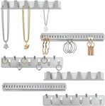 BELLE VOUS 6 Pack of Metal Necklace Jewellery Holders - Set of 6 Self Adhesive Wall Mounted Hooks & Pegs - Hanging Display Organiser - Necklaces, Ring, Bracelets & Earrings Storage Holder
