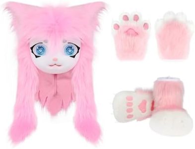 COSYEARS Cat Paw Mittens Gloves Furry Shoes Fursuit Animal Head Mask Halloween Masquerade Cosplay Costume Accessories Set